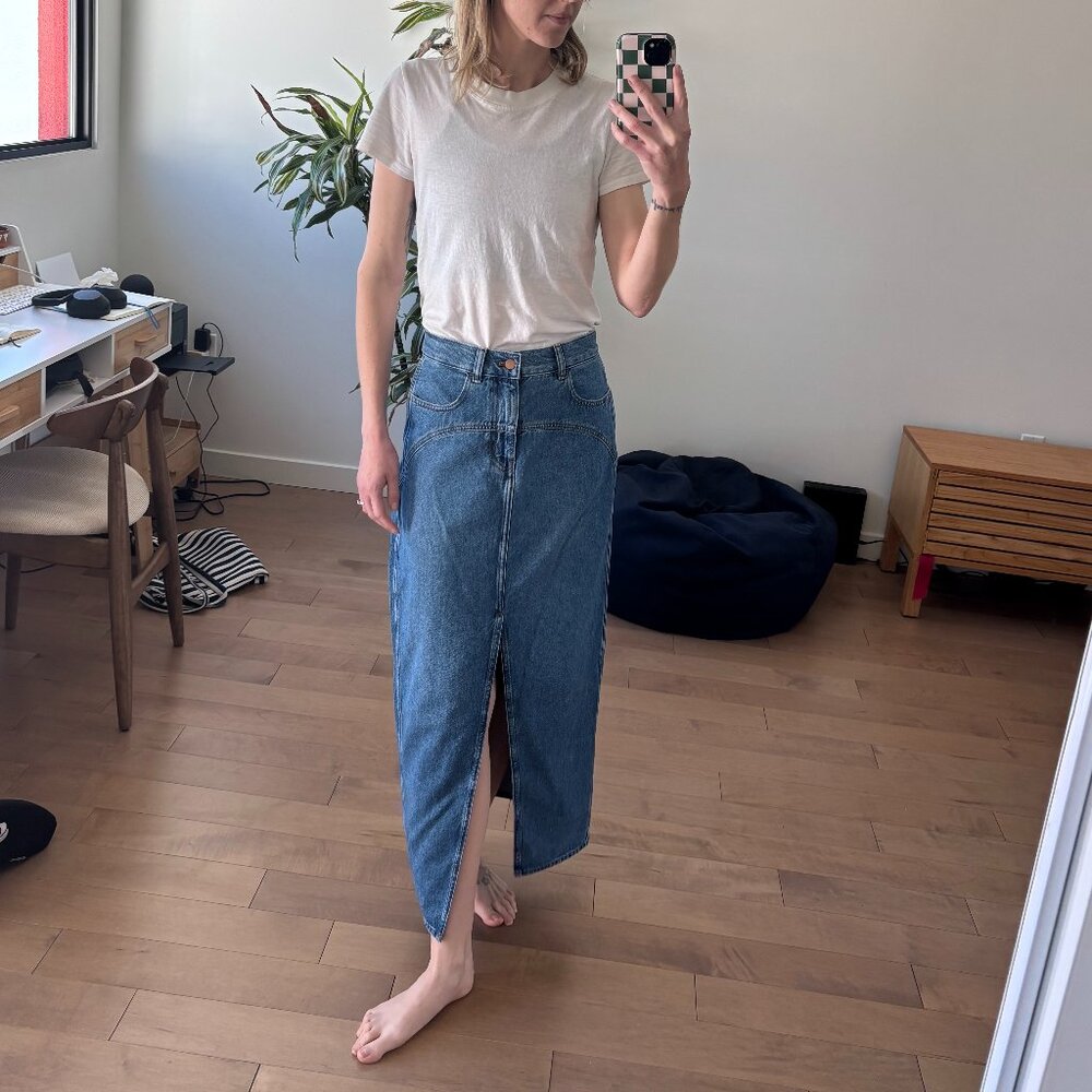 Madewell mid blue denim western maxi skirt 26 waist